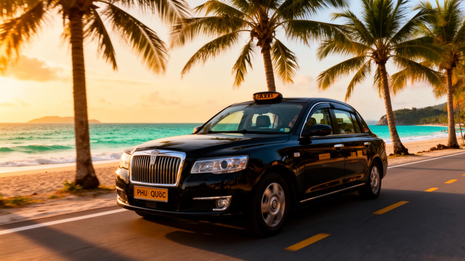 Luxury taxi on Phu Quoc Island beach road